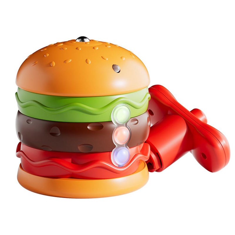 Children's light-up spinning top toy, hamburger-shaped flashing musical top, educational kindergarten gift for boys and girls.